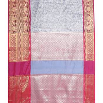 Blue woven art silk saree with blouse 4