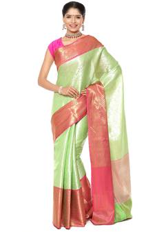Green woven art silk saree with blouse