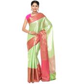 Green woven art silk saree with blouse