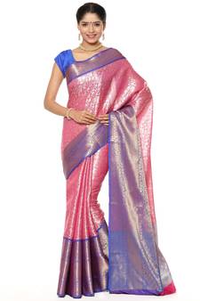 Pink woven art silk saree with blouse
