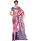 Pink woven art silk saree with blouse