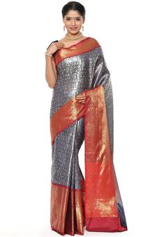 Blue woven art silk saree with blouse