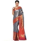 Blue woven art silk saree with blouse