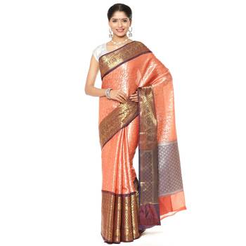 Orange woven art silk saree with blouse 1