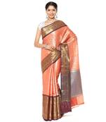 Orange woven art silk saree with blouse