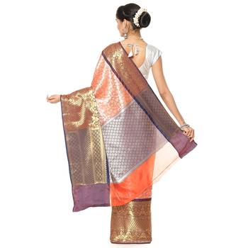 Orange woven art silk saree with blouse 3