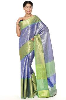 Blue woven art silk saree with blouse