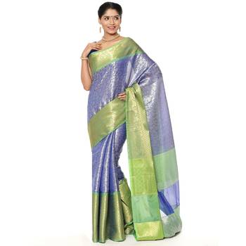 Blue woven art silk saree with blouse 2