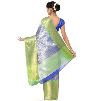 Blue woven art silk saree with blouse 3