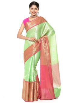 Green woven art silk saree with blouse