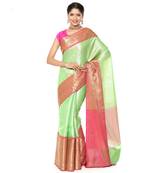 Green woven art silk saree with blouse