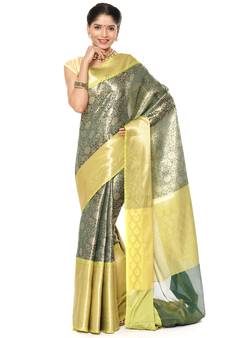 Green woven art silk saree with blouse