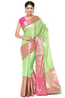 Green woven art silk saree with blouse