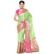 Green woven art silk saree with blouse