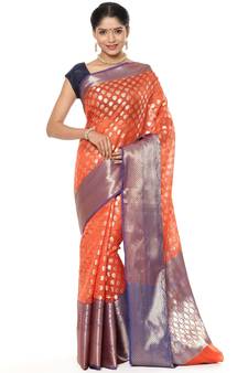 Orange woven art silk saree with blouse
