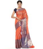 Orange woven art silk saree with blouse