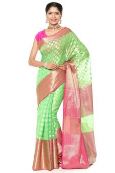 Green woven art silk saree with blouse