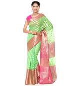 Green woven art silk saree with blouse