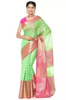 Green woven art silk saree with blouse