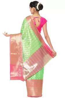 Green woven art silk saree with blouse