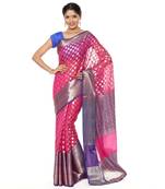 Pink woven art silk saree with blouse