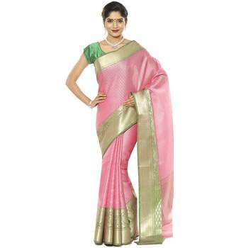 Red woven art silk saree with blouse 2