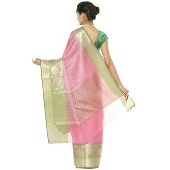 Red woven art silk saree with blouse 3