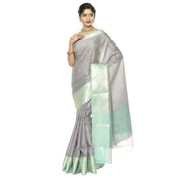 Grey woven art silk saree with blouse 1