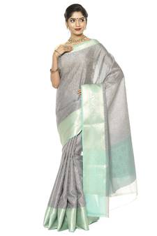 Grey woven art silk saree with blouse