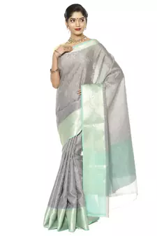 Grey woven art silk saree with blouse