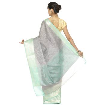 Grey woven art silk saree with blouse 3