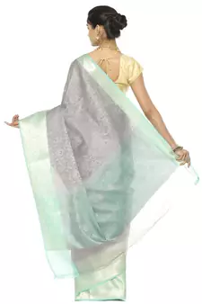 Grey woven art silk saree with blouse