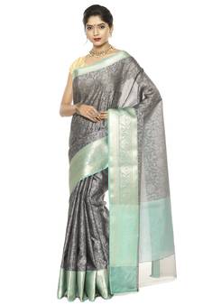 Grey woven art silk saree with blouse