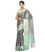 Grey woven art silk saree with blouse