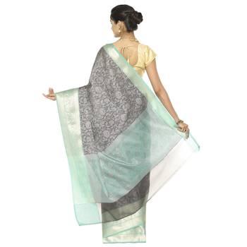 Grey woven art silk saree with blouse 3