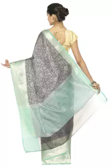 Grey woven art silk saree with blouse