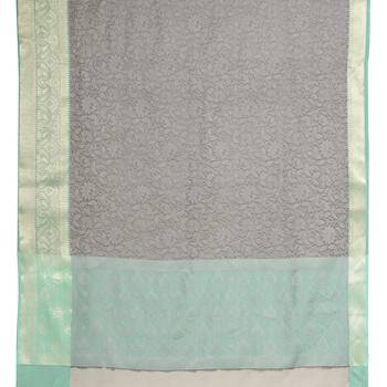 Grey woven art silk saree with blouse 4