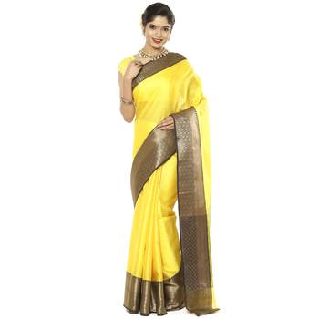 Yellow and Black Art Silk Zari Embroidered Saree 2