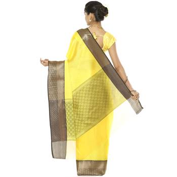 Yellow and Black Art Silk Zari Embroidered Saree 3