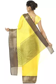 Yellow and Black Art Silk Zari Embroidered Saree
