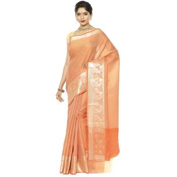 Orange woven art silk saree with blouse 1