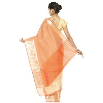 Orange woven art silk saree with blouse 3