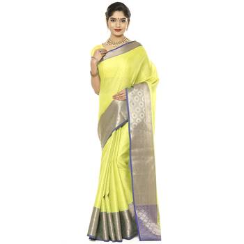 Green woven art silk saree with blouse 1