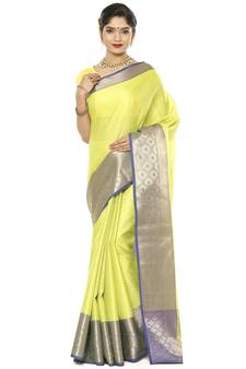 Green woven art silk saree with blouse