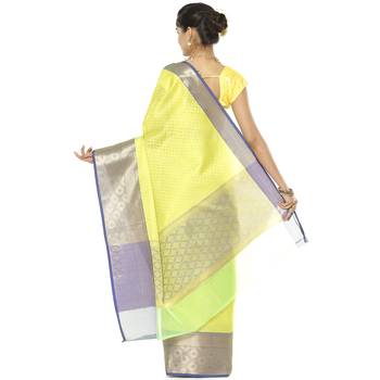 Green woven art silk saree with blouse 3