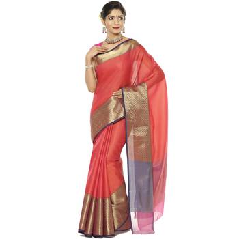 Orange woven art silk saree with blouse 1