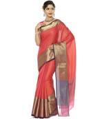 Orange woven art silk saree with blouse