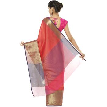 Orange woven art silk saree with blouse 3