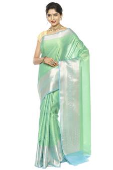 Green woven art silk saree with blouse