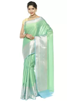 Green woven art silk saree with blouse